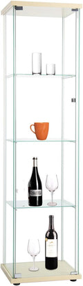 Curio Cabinet with Glass Doors 4 Shelves Glass Display Cabinet, 64”x 17”x 14.5”, Nature Wood A84986