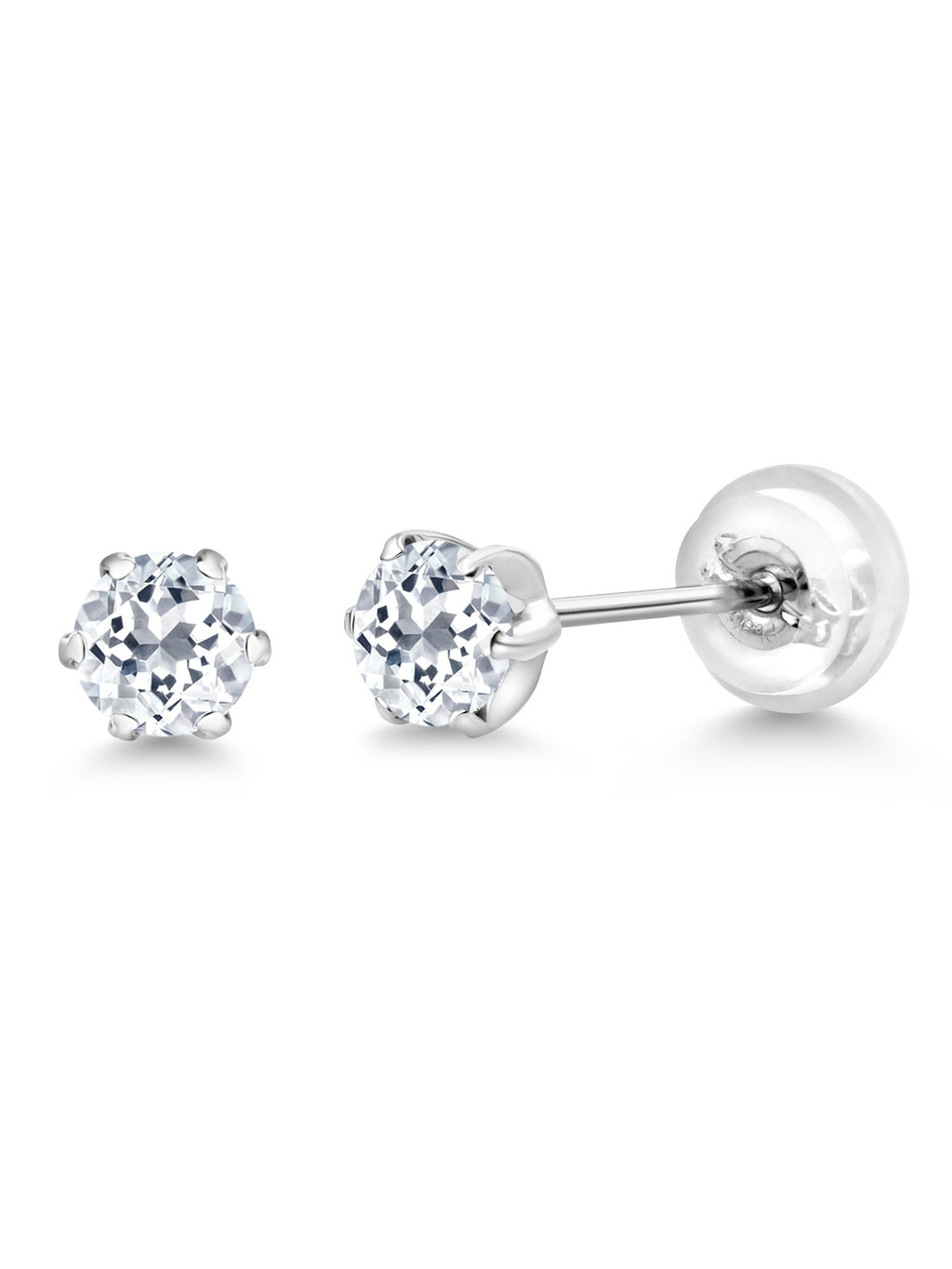Platinum Stud Earrings 0.28 Ct Round White Topaz F7903