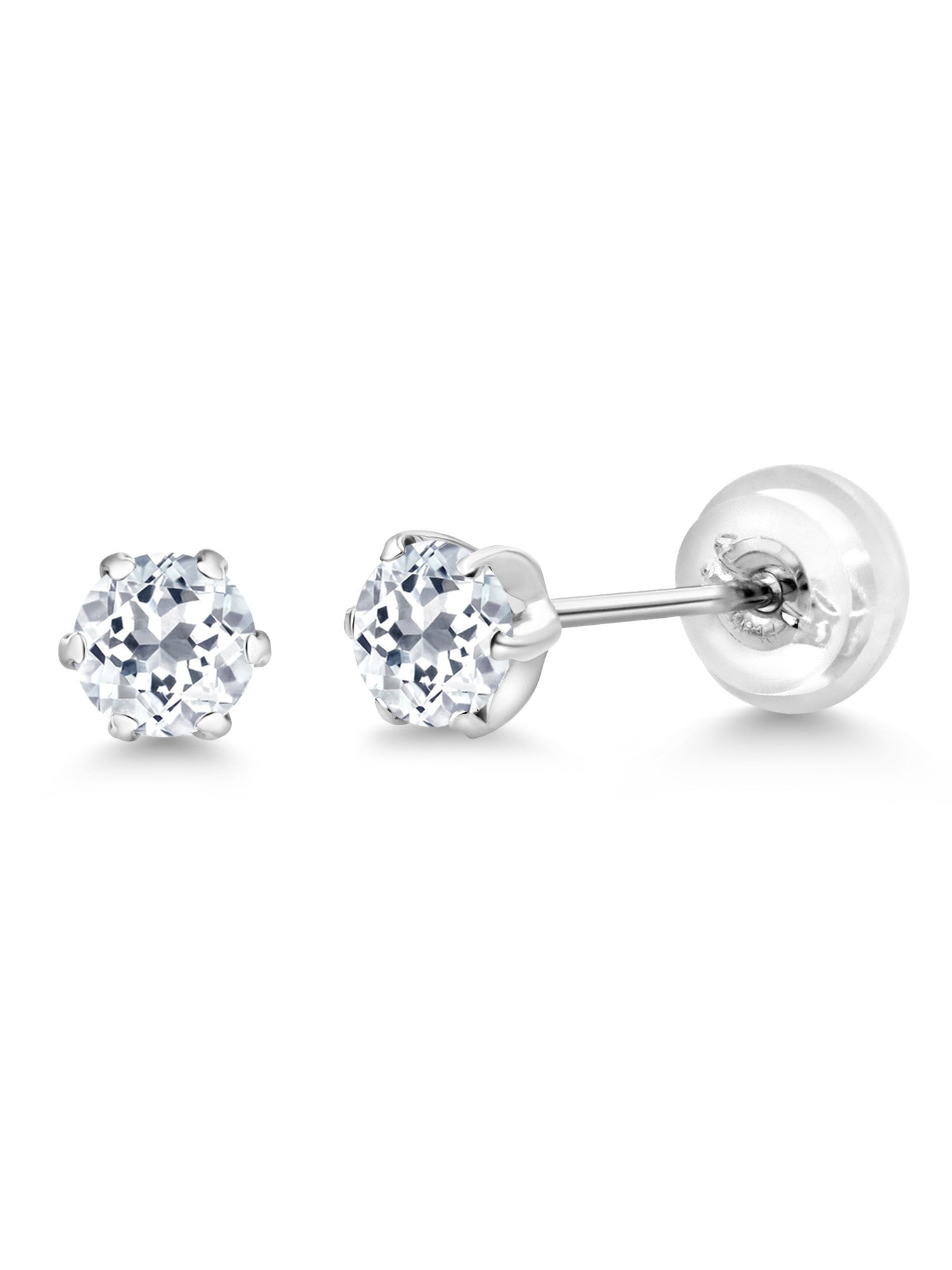 Platinum Stud Earrings 0.28 Ct Round White Topaz F7903