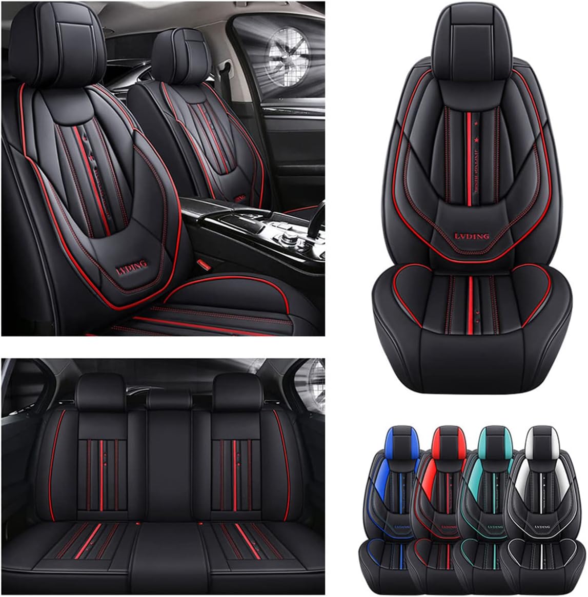 Waterproof PU Leather Car Seat Covers for 5 Seats, Black A60346