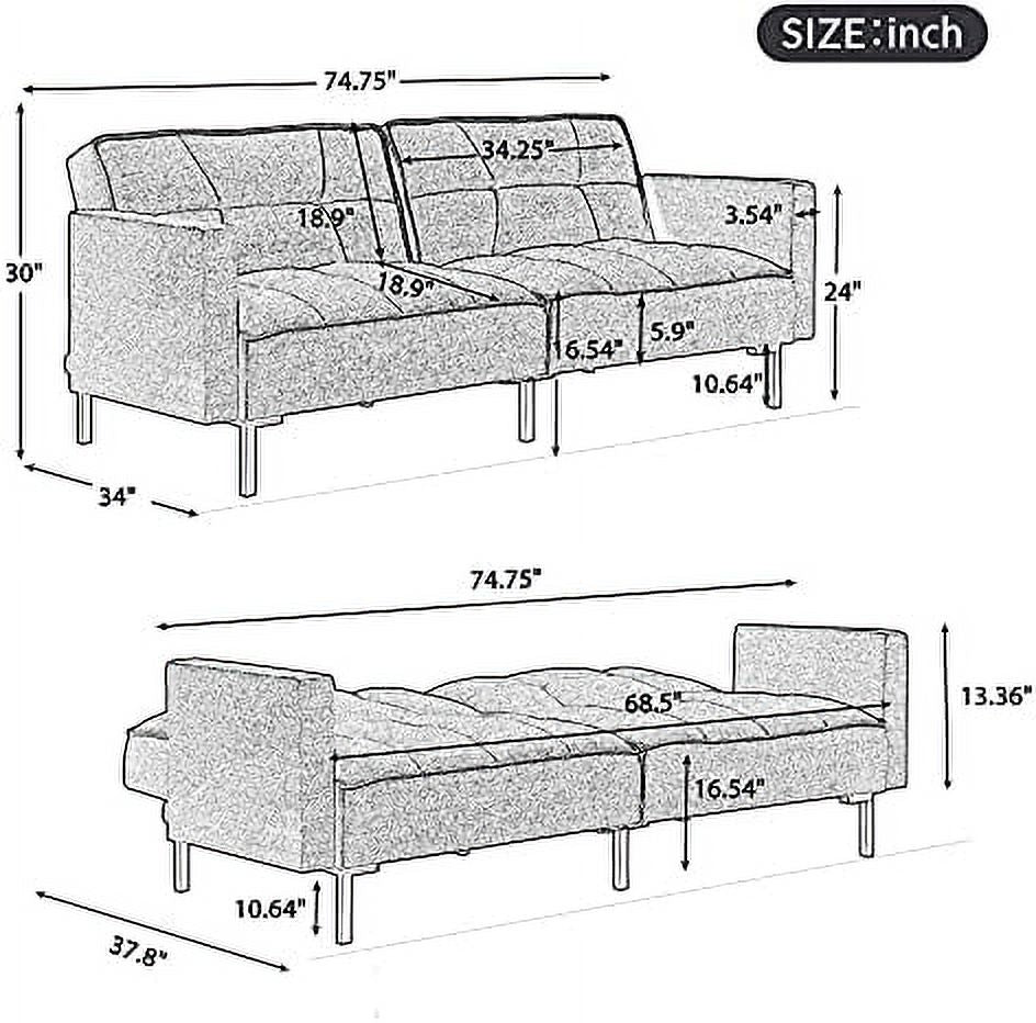 Black Linen Fabric Convertible Futon Sofa Bed with Metal Legs M859