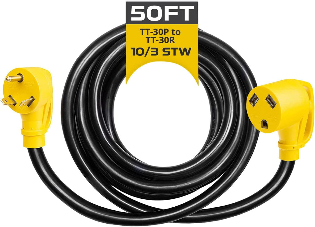 30 Amp RV Extension Cord 25 Ft 10/3 STW TT-30P to NEMA L5-30R 125v Power Cord Q93677