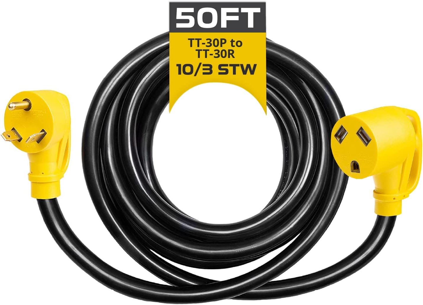 30 Amp RV Extension Cord 25 Ft 10/3 STW TT-30P to NEMA L5-30R 125v Power Cord Q93677