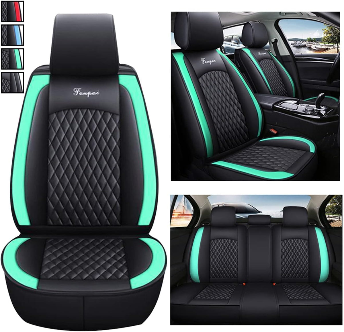 Black Blue Waterproof PU Leather Car Seat Cover Protector Pad R6482
