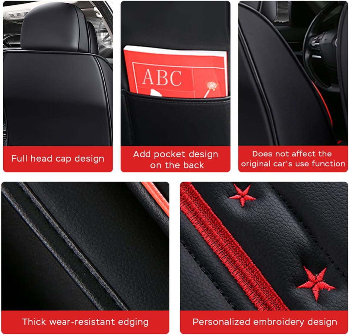 Waterproof PU Leather Car Seat Covers for 5 Seats, Black A60346
