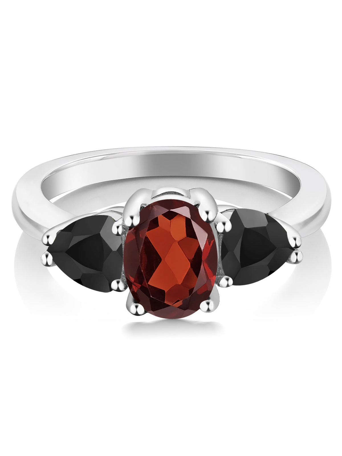 Oval Red Garnet Black Onyx 925 Sterling Silver Ring W534