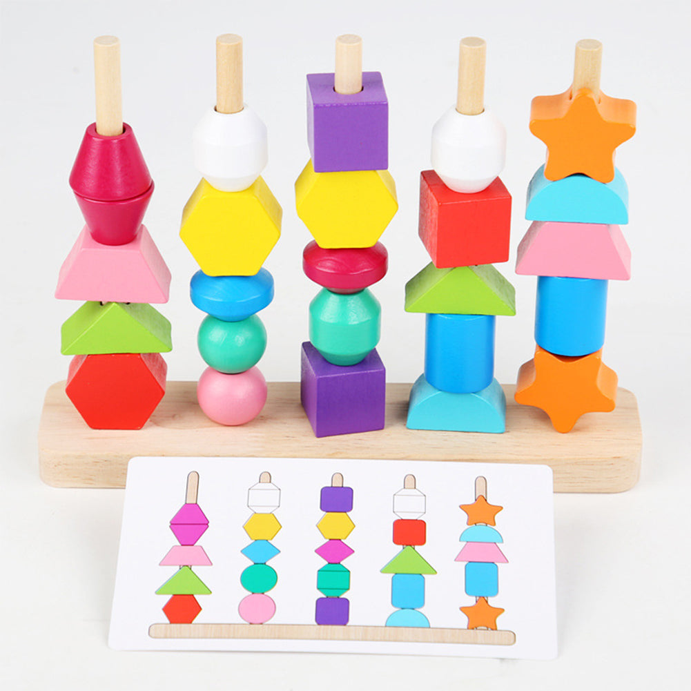Wooden Stacking Blocks Lacing Beads Shape Matching Toy B43617