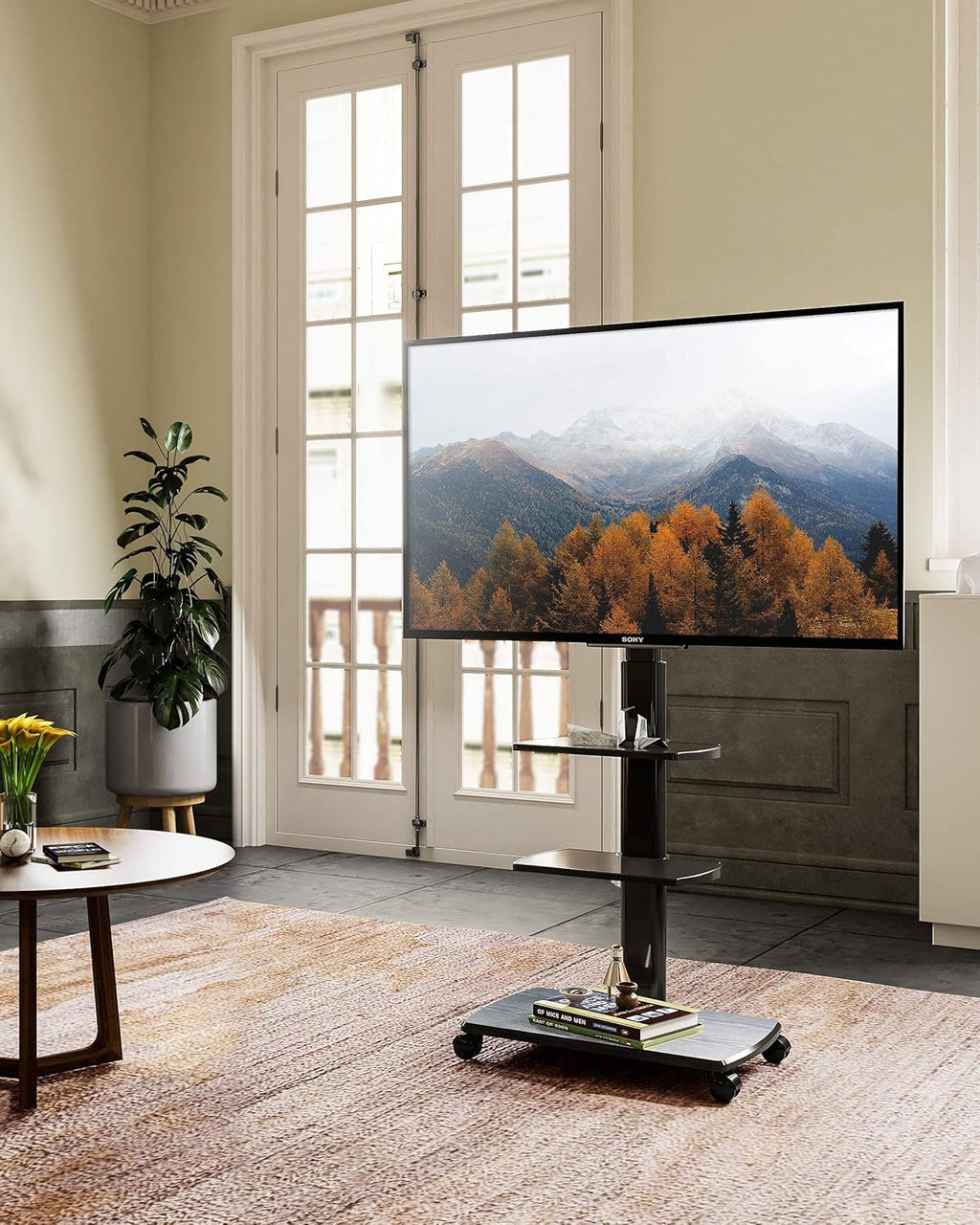 Black Rolling TV Stand for 32-65 Inch TVs Q661