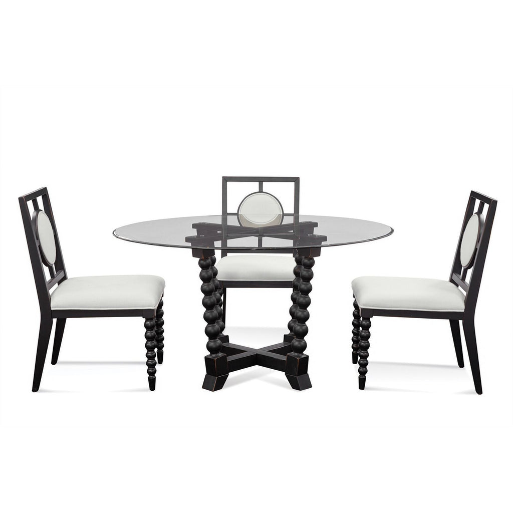Antique Black Round Wood & Glass Dining Table O5518