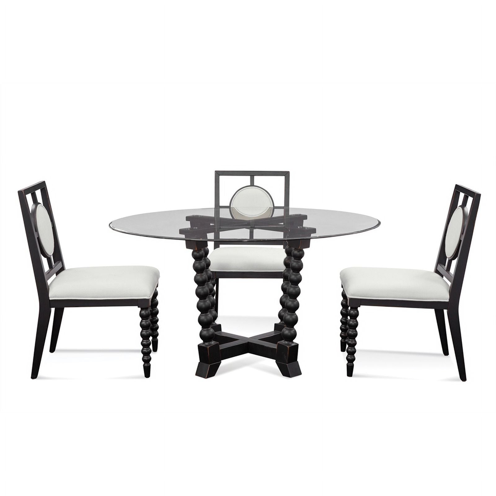 Antique Black Round Wood & Glass Dining Table O5518