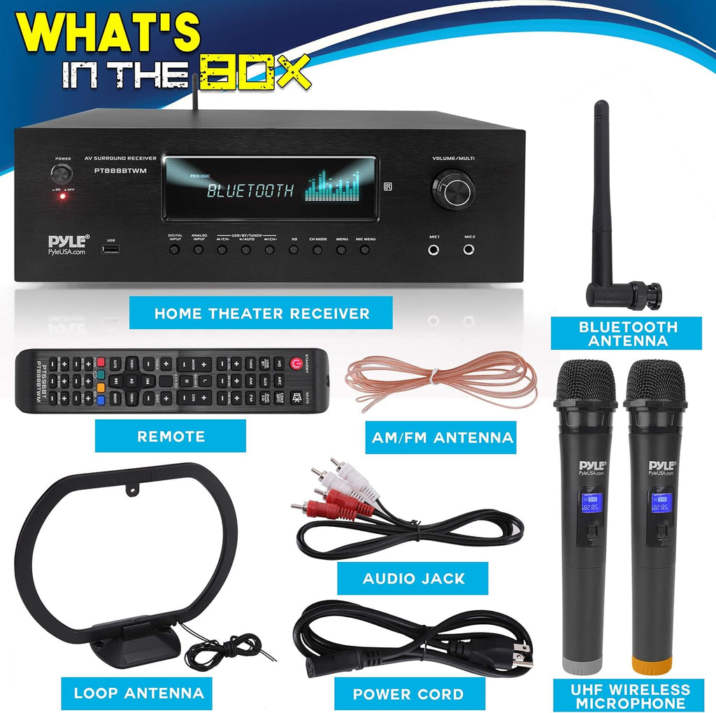 1000W Bluetooth Stereo Amplifier with 2 UHF Wireless Microphone W437175