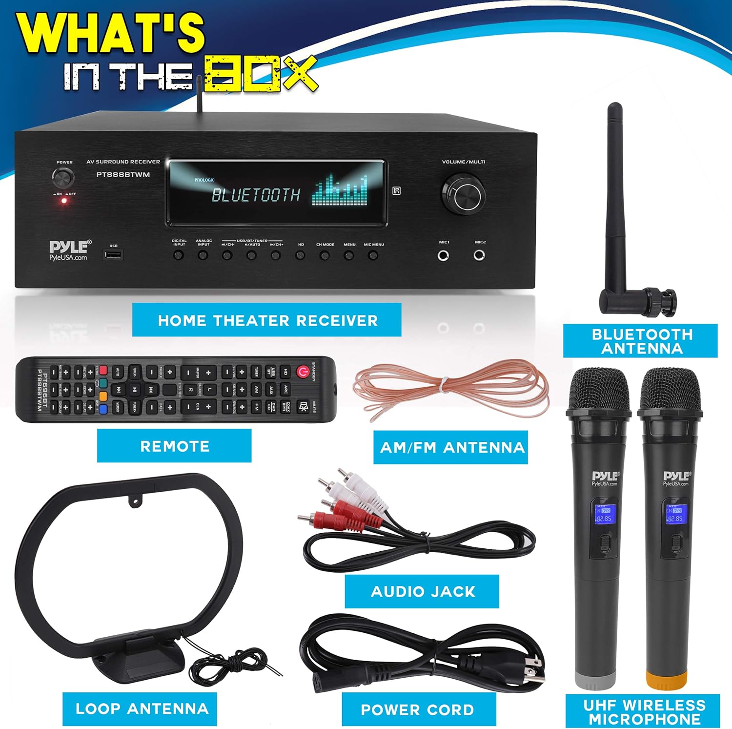 1000W Bluetooth Stereo Amplifier with 2 UHF Wireless Microphone W437175