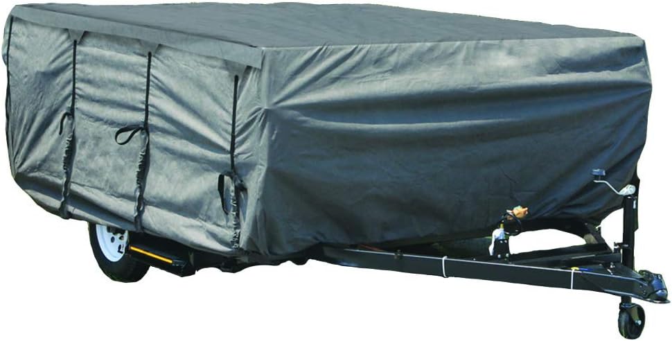 Pop-up Folding Camper Cover Reinforced Windproof Side-Straps Anti-UV Water-Resistance Triple Layers Heavy Duty for Trailer RV Motorhome I82359
