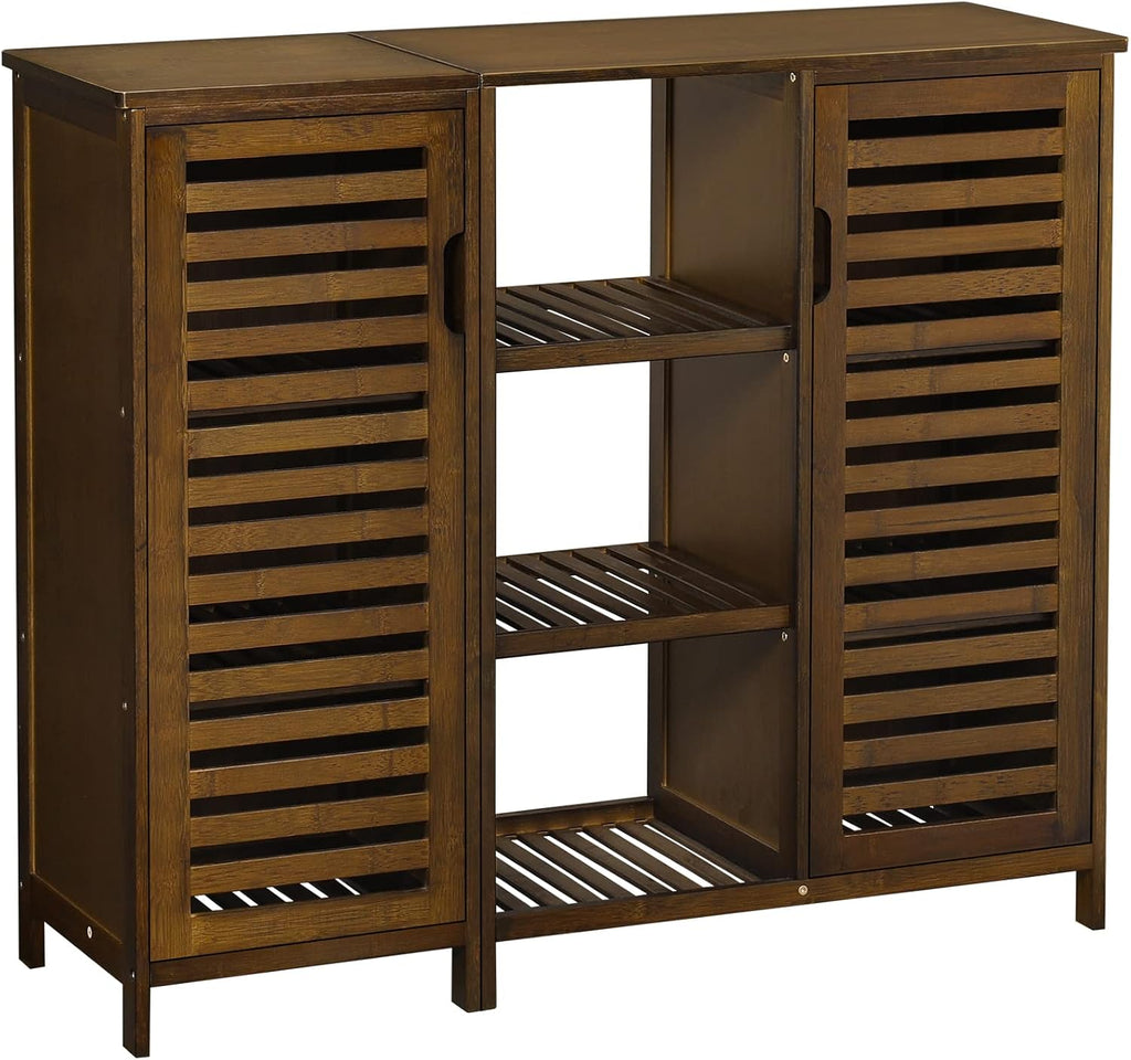 Bamboo Bathroom Storage Cabinet with 2 Doors and 3 Shelves Q136985