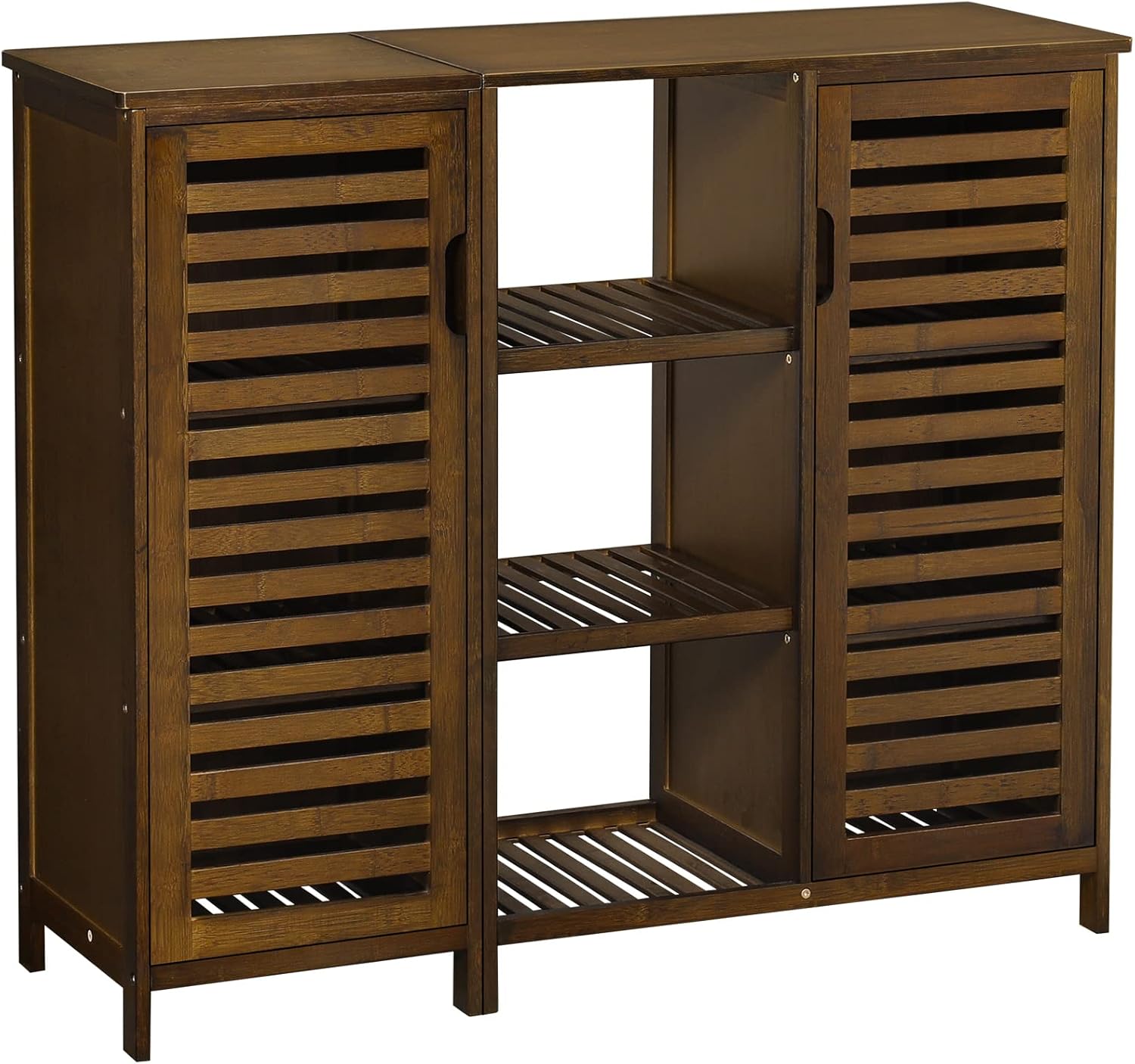 Bamboo Bathroom Storage Cabinet with 2 Doors and 3 Shelves Q136985