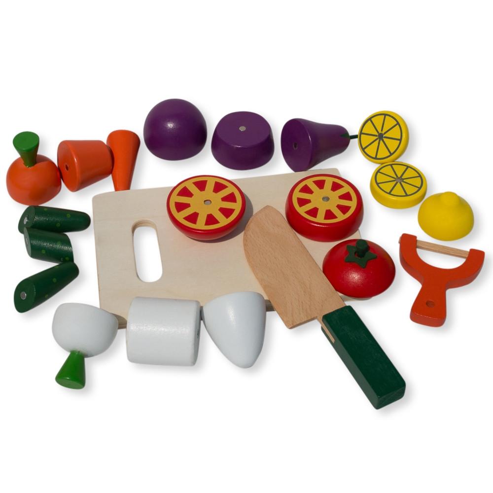 22 Pieces Magnetic Wooden Toy Kitchen Play Set with Vegetables & Knife A505242