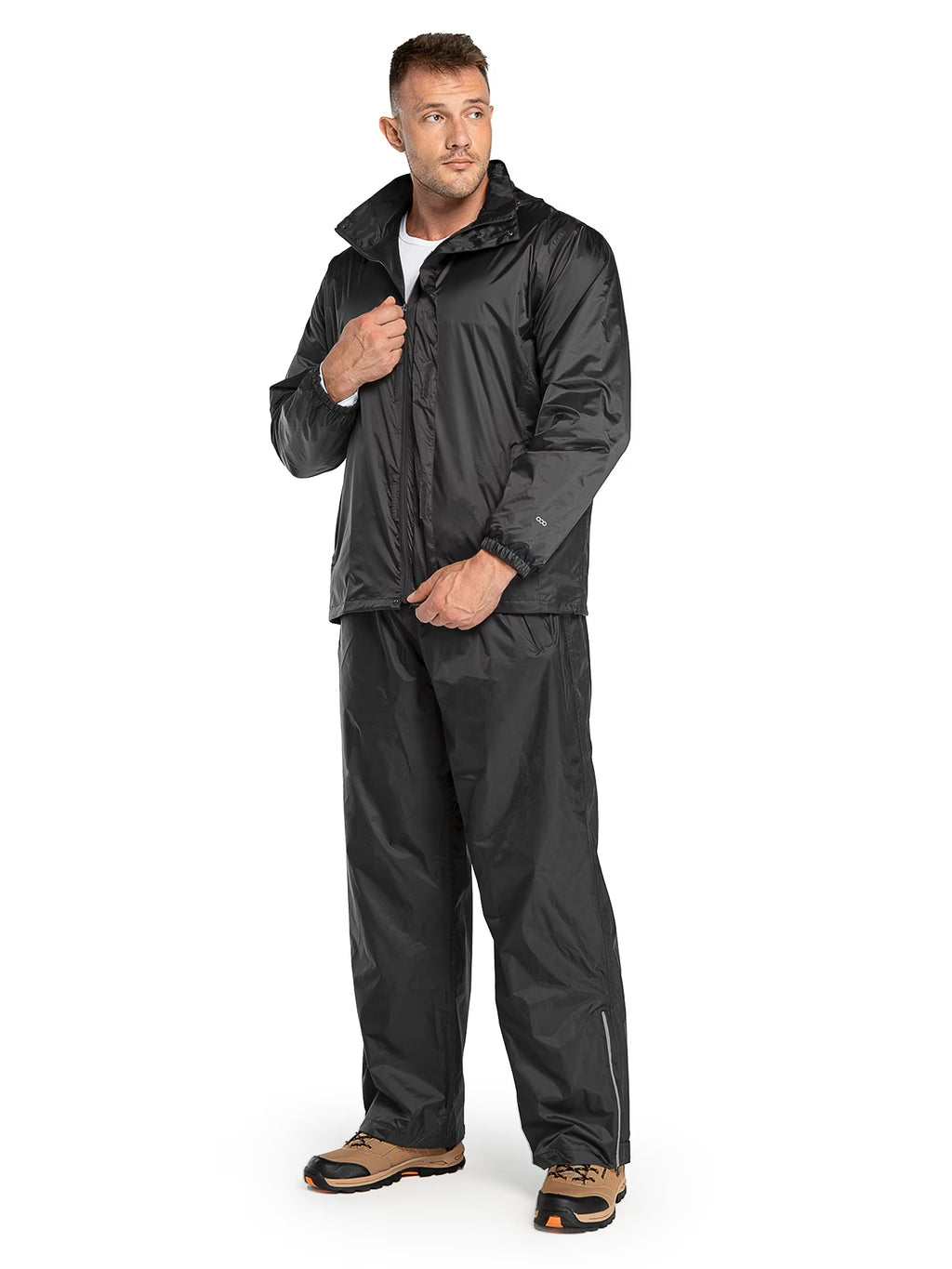 Black Large Waterproof Rain Suit with Hideaway Hood G969