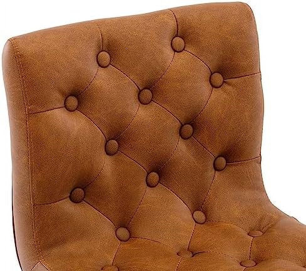Set of 4 Adjustable Swivel Counter Height Stools with Button Tufted Back Faux Leather Upholstered Island Chairs with Footrest Brown G57013