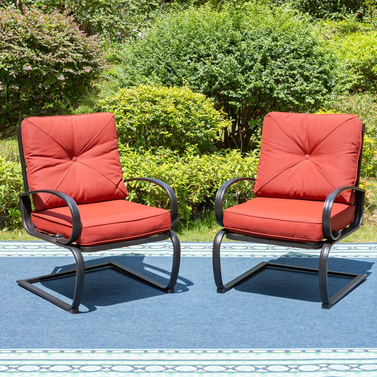 Set of 2 Outdoor Dining Chairs with Cushions, Black&Red G281