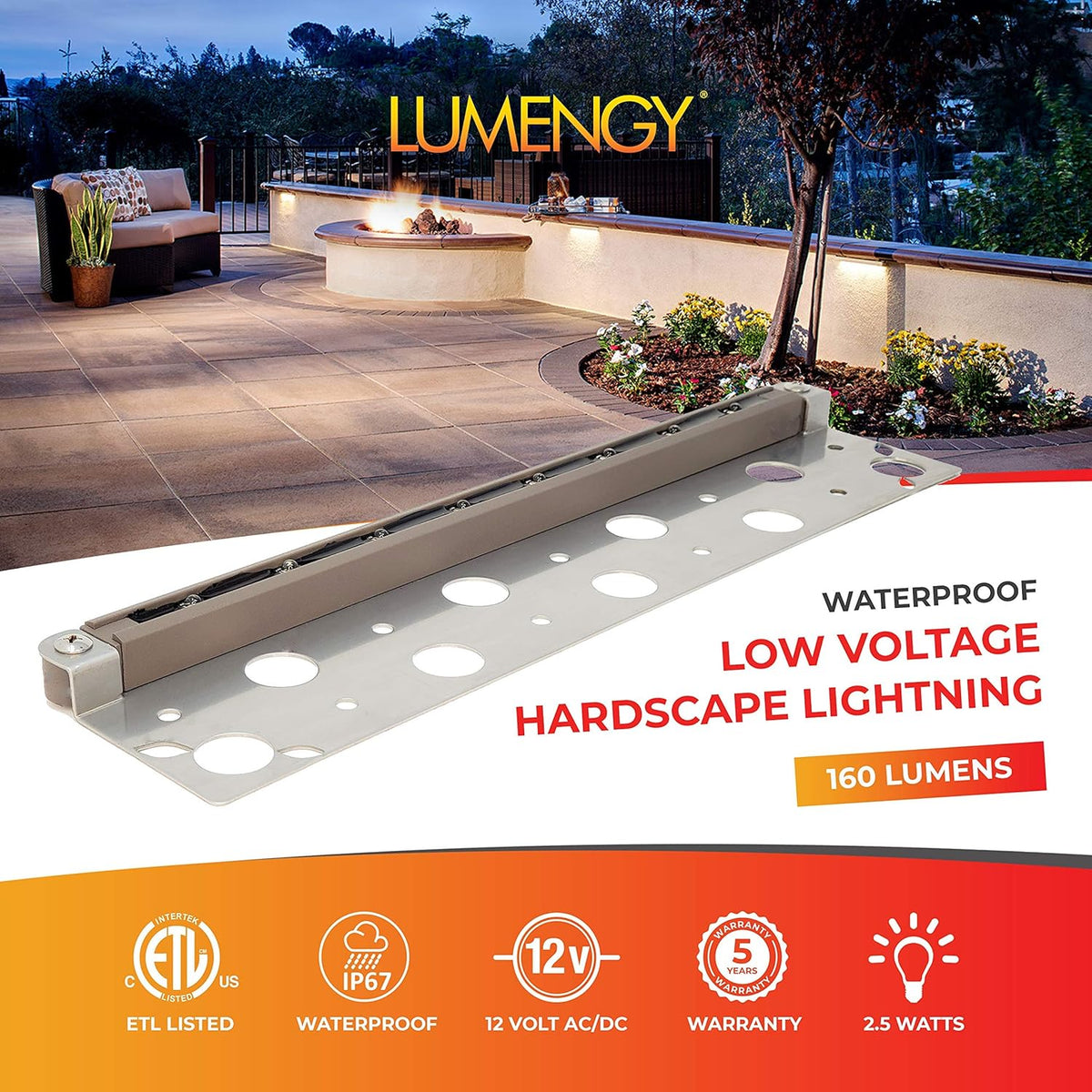 6-Pack 7 Inch 1.5W LED Hardscape Lights, IP-67 Waterproof, 12V, 2700K H601761