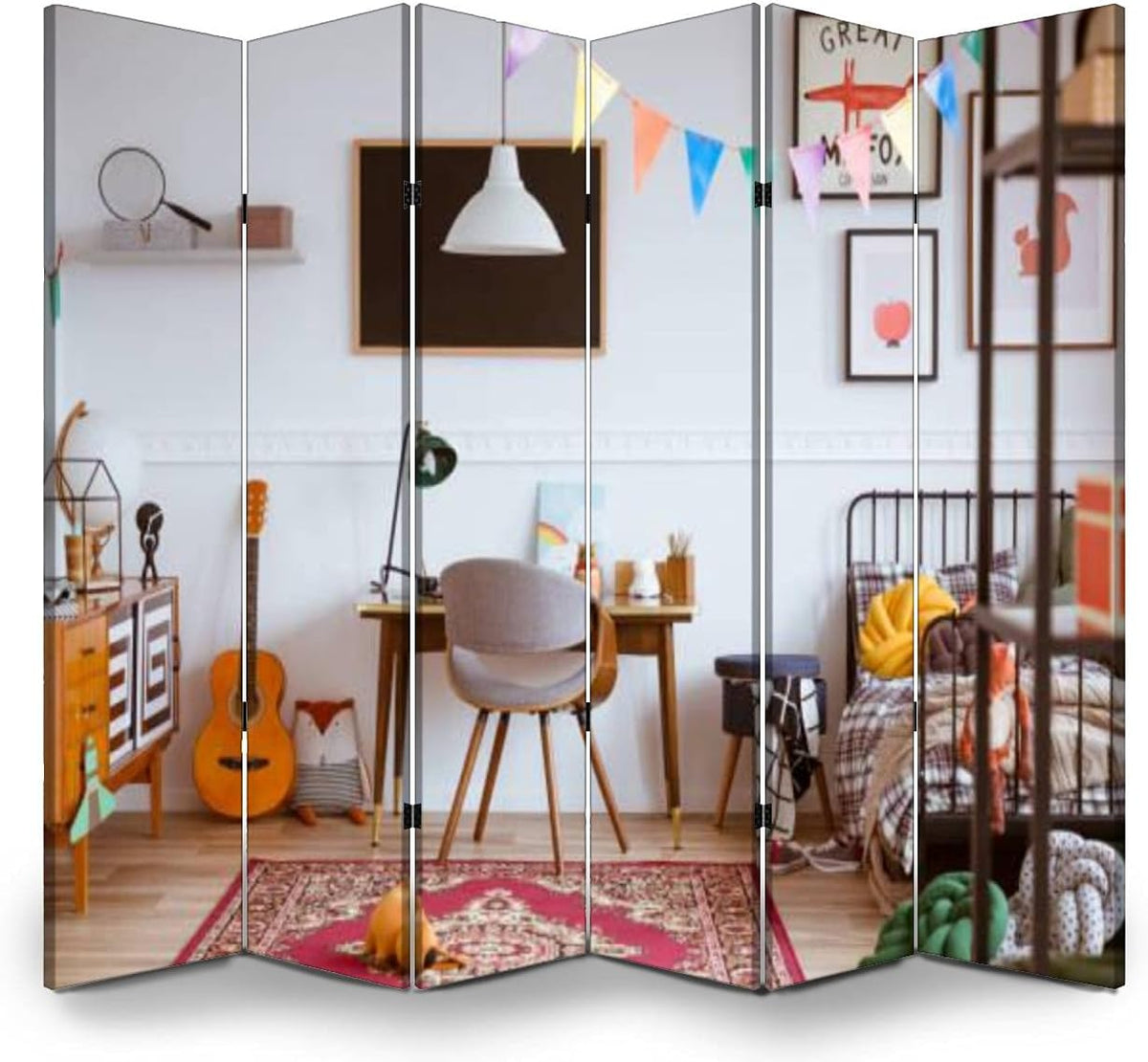 6 Panel Wood Folding Screen Room Divider P174