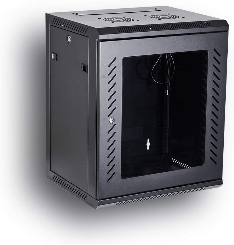 Black 19-Inch Wall Mount Server Rack Cabinet with Locking Glass Door C2986