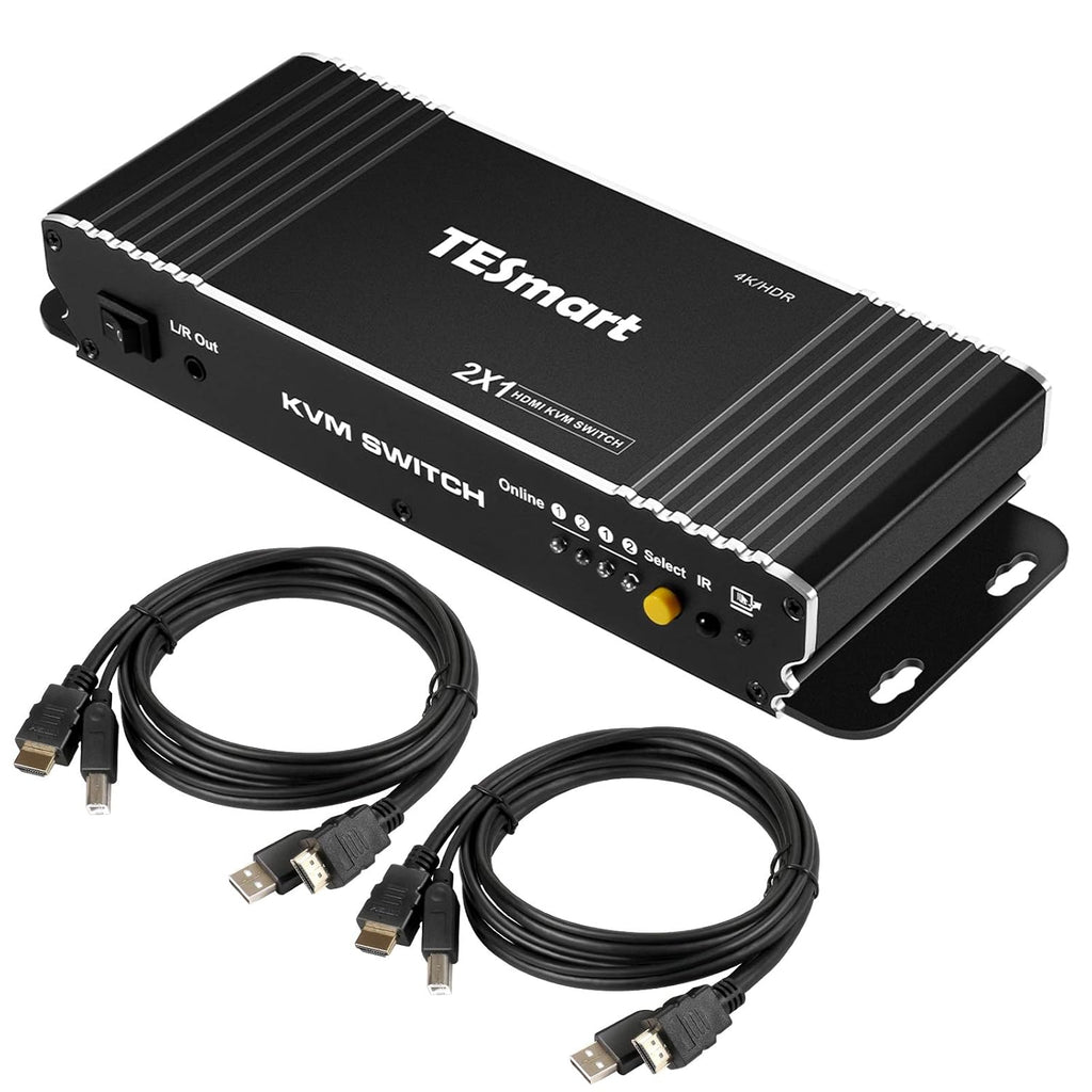 HDMI KVM Switcher 4K 60Hz USB 2.0 with 2 Pcs 5ft KVM Cables L805