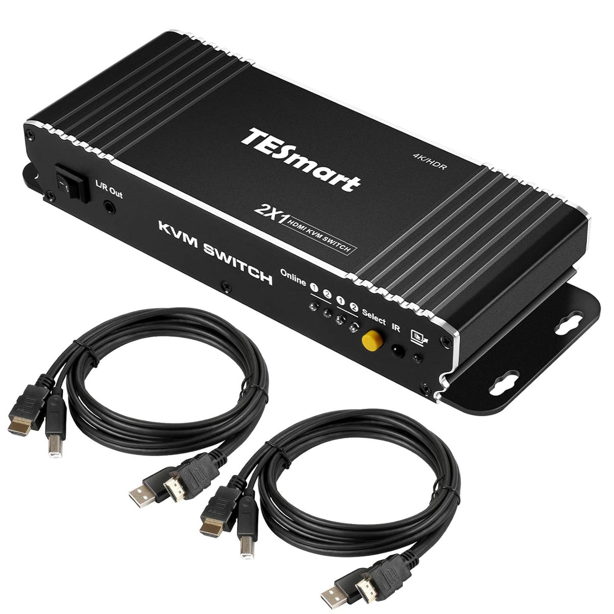 HDMI KVM Switcher 4K 60Hz USB 2.0 with 2 Pcs 5ft KVM Cables L805