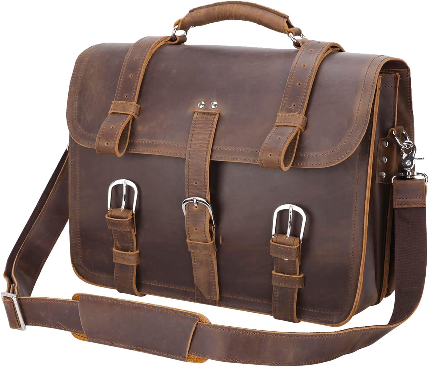 Thick Full Grain Leather 16'' Briefcase Messenger Bag R23973