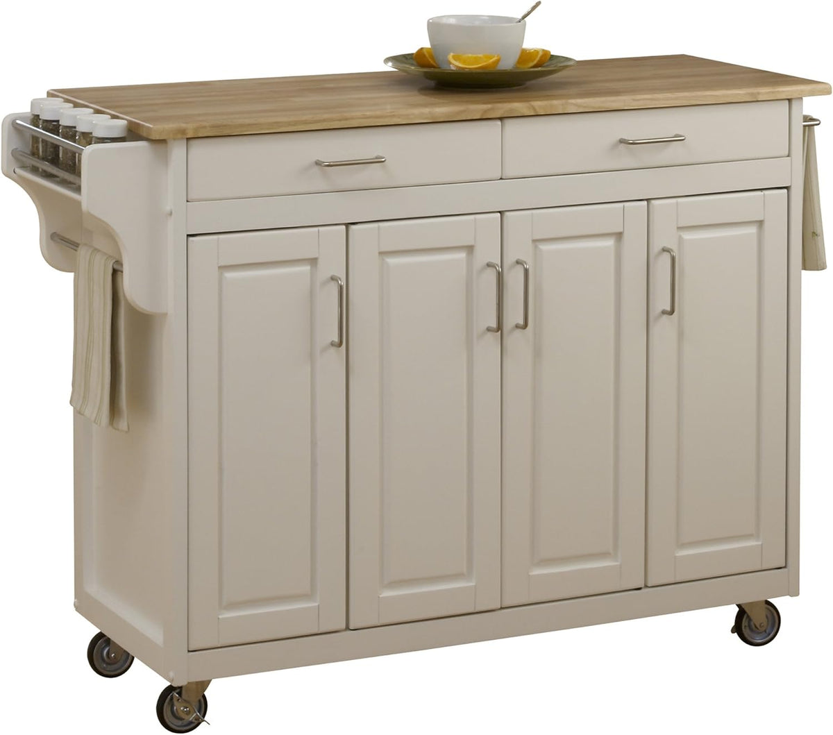 White 4 Door Kitchen Cart with Stainless Steel Top V1208