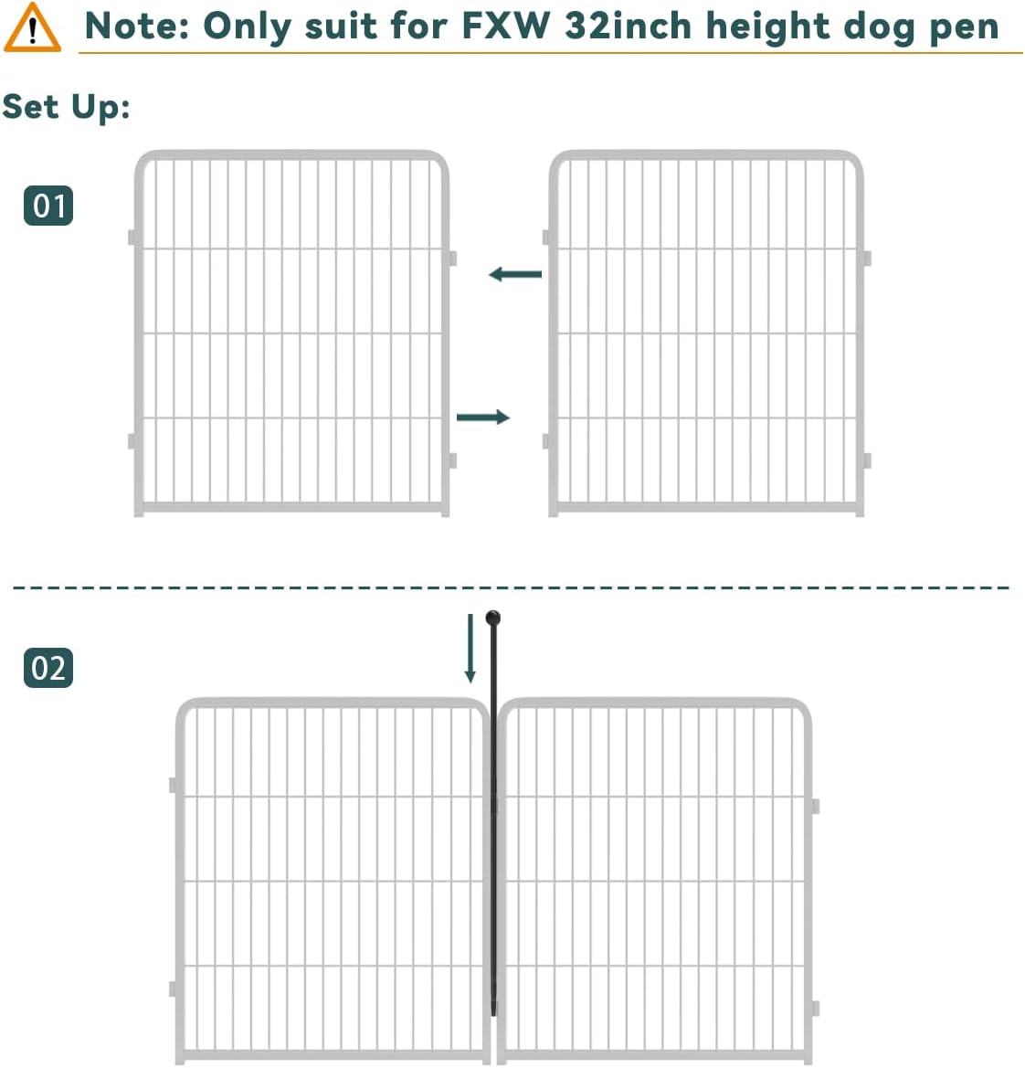 Dog Playpen 32-Inch Height Pet Fence Gate with Doors R838825