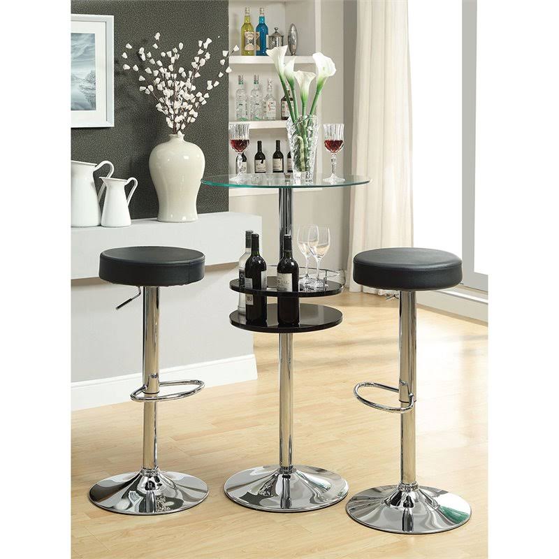 Faux Leather Round Adjustable Bar Stool in Black G155051