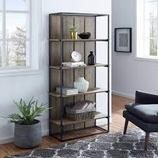 Grey Wash Black Metal Farmhouse Bookcase L92307
