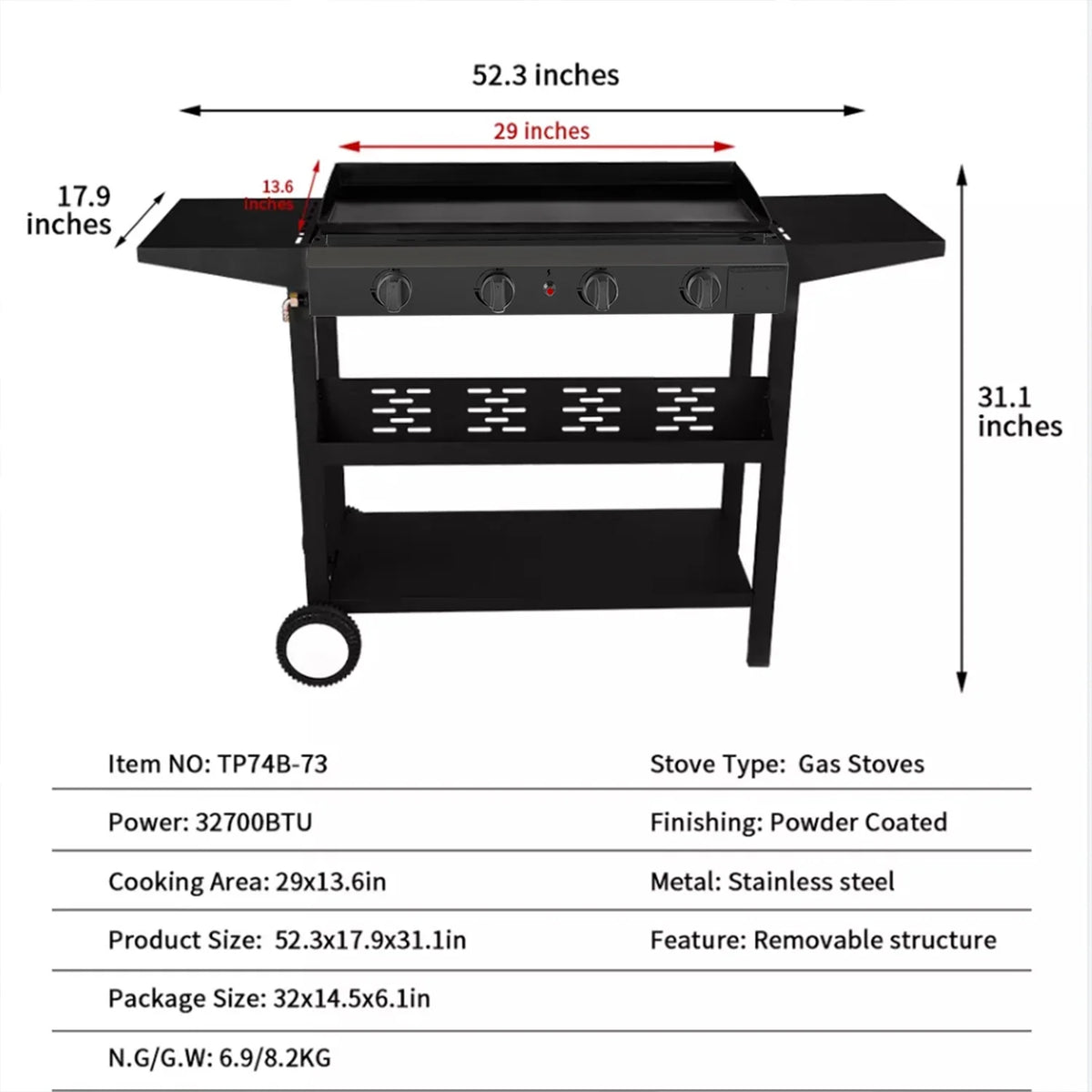 Black 4-Burner Propane Gas Grill L428741