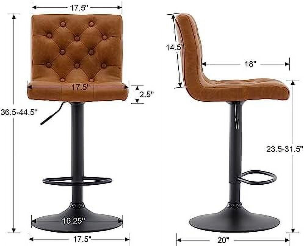 Set of 4 Adjustable Swivel Counter Height Stools with Button Tufted Back Faux Leather Upholstered Island Chairs with Footrest Brown G57013