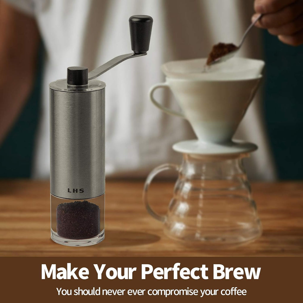 Manual Coffee Grinder with Adjustable Setting Ceramic Burr & Scale Cup Stainless Steel Coffee Mill S779