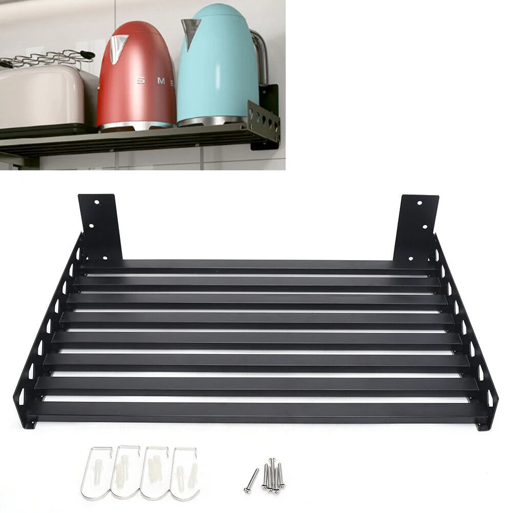 Microwave Oven Wall Mount Shelf Storage Rack with 4 Hooks I31305