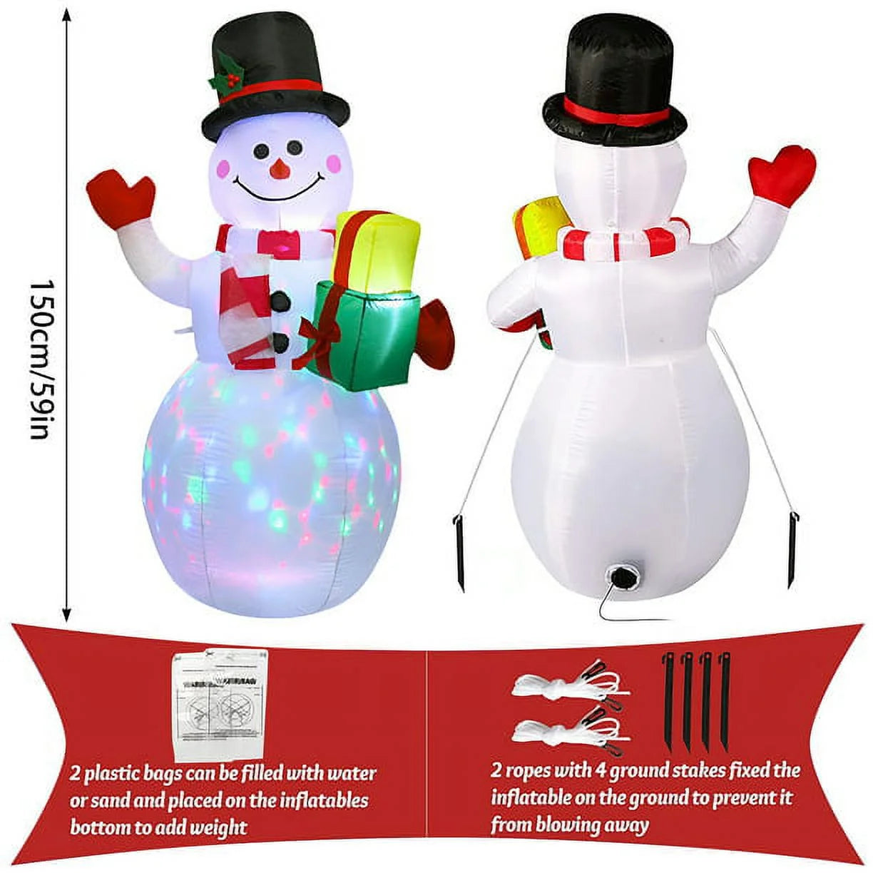 Snowman Christmas Inflatables with Rotating LED Lights J1206