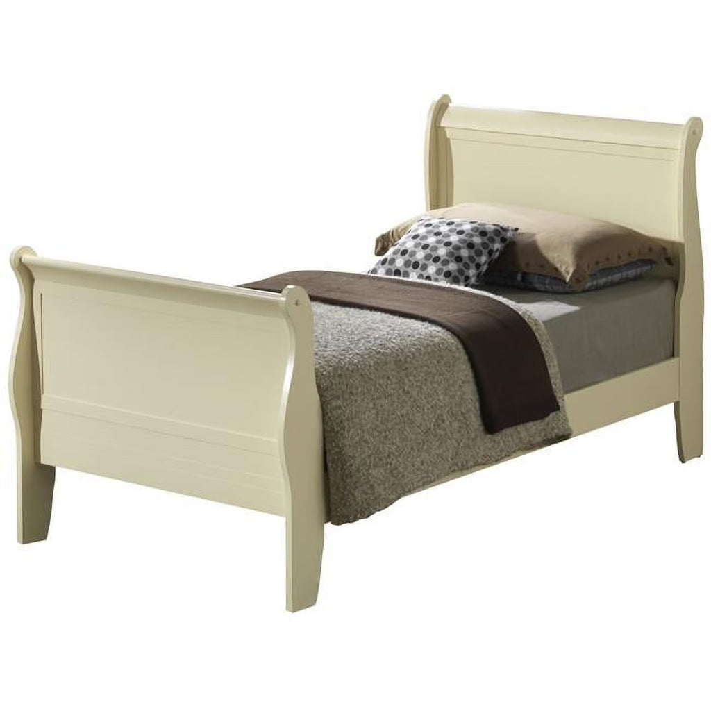 Beige Twin Sleigh Bed with Headboard and Footboard J557996