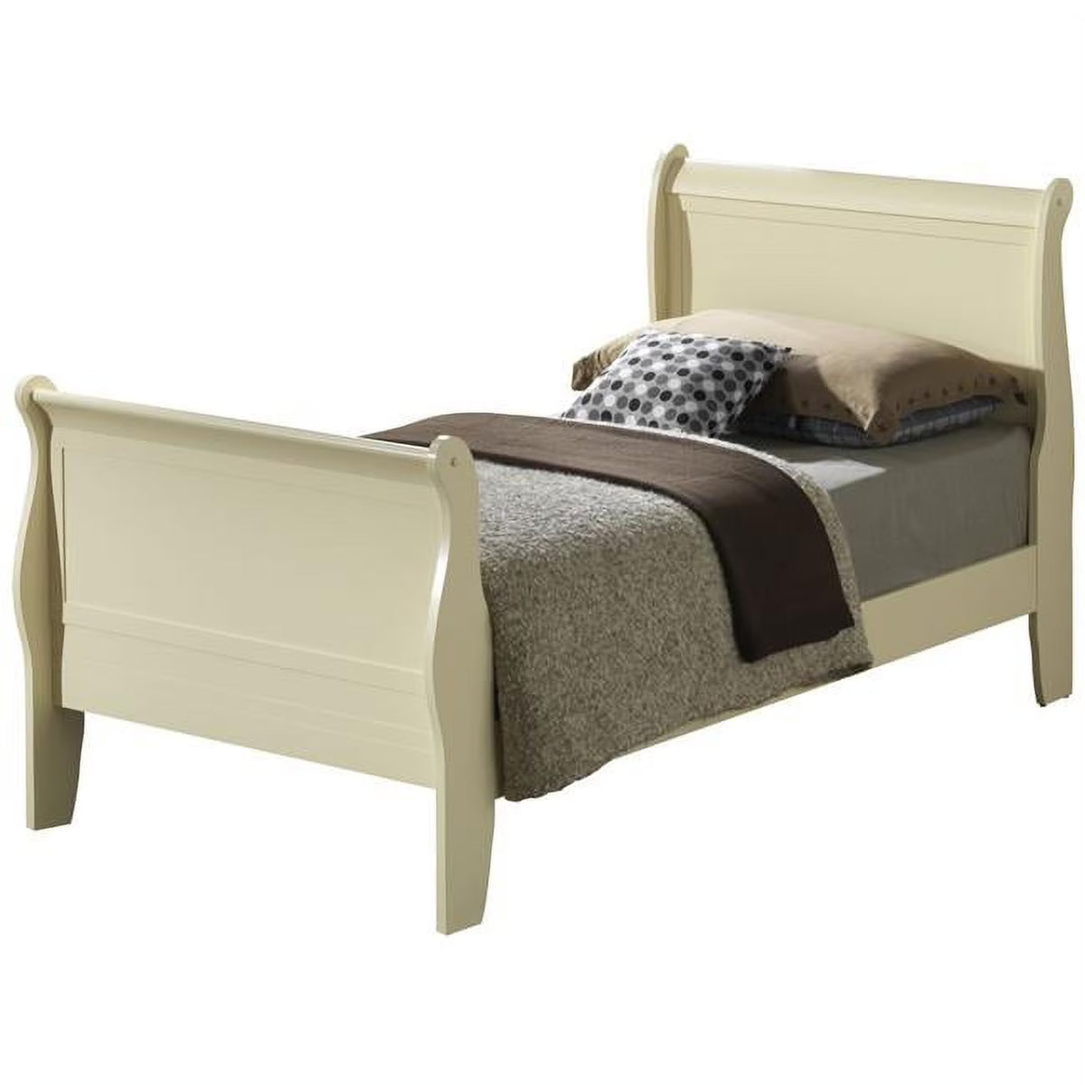 Beige Twin Sleigh Bed with Headboard and Footboard J557996