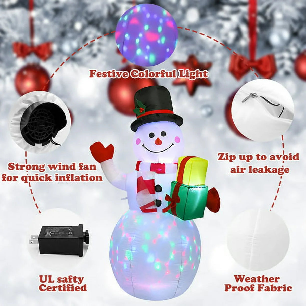 Snowman Christmas Inflatables with Rotating LED Lights J1206
