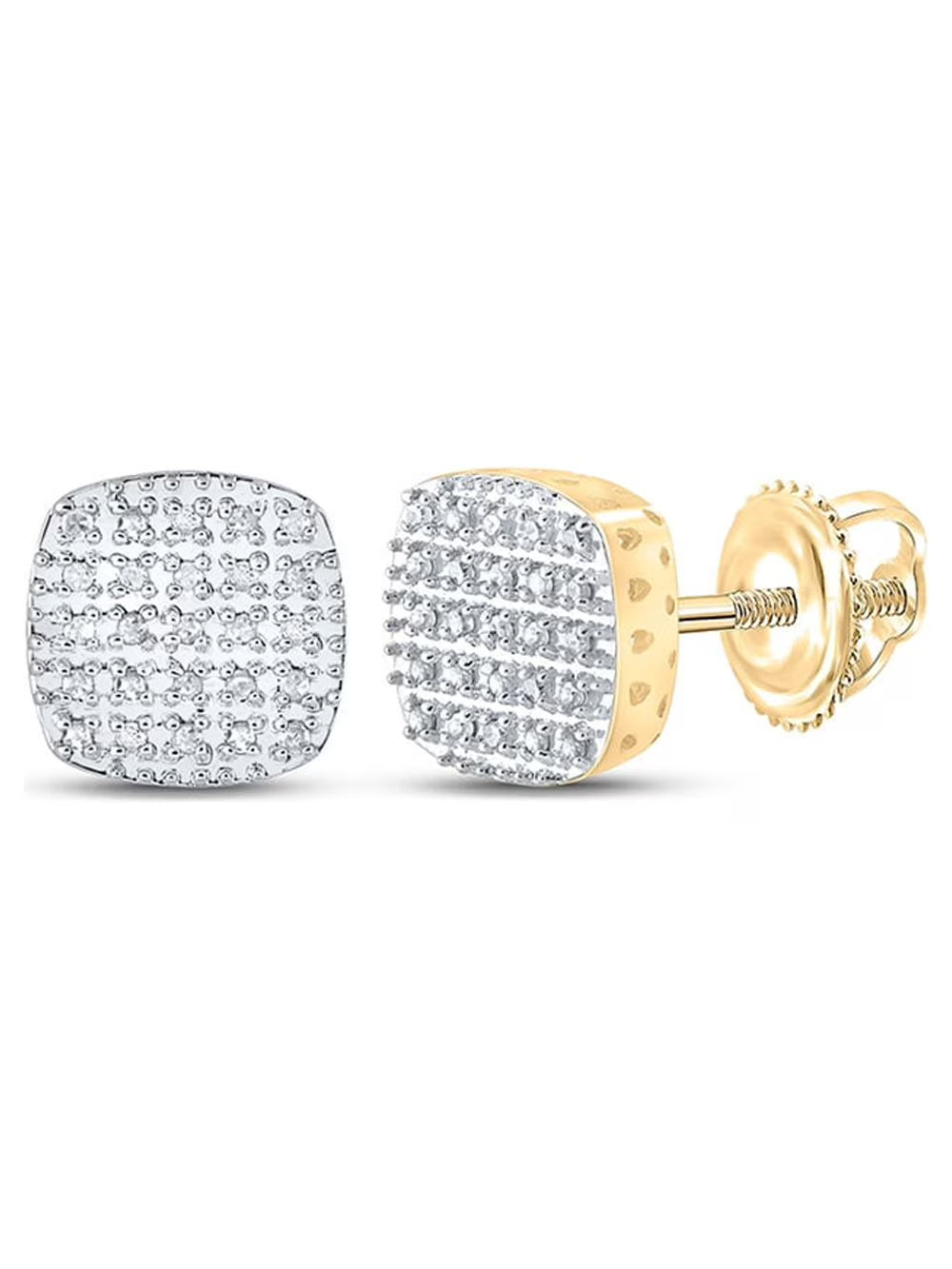 10kt Yellow Gold Mens Diamond Square Earrings 1/8 Cttw N969