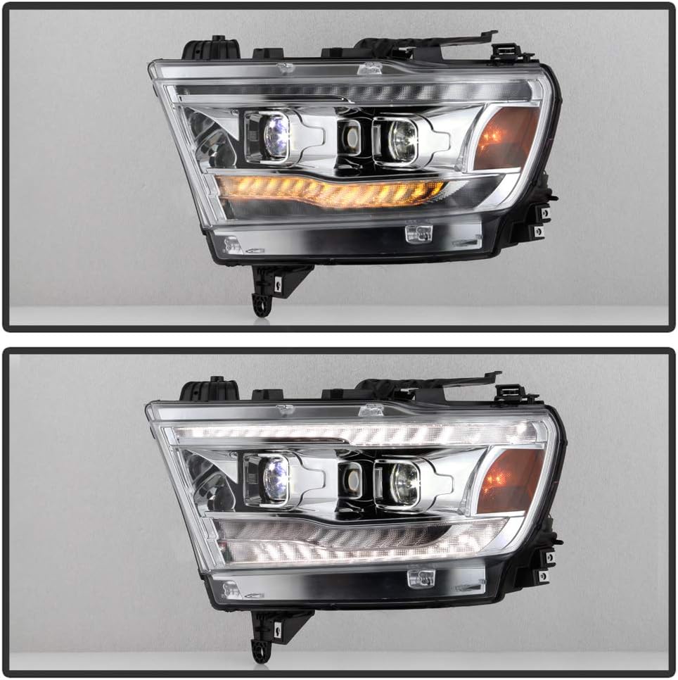 Chrome LED DRL Sequential Signal Dual Projector Headlights W1066