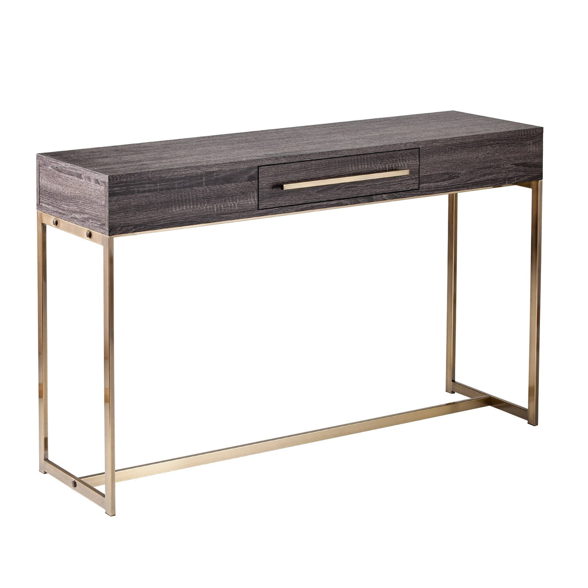 Black Oak Antique Brass Console Table with Storage W59766