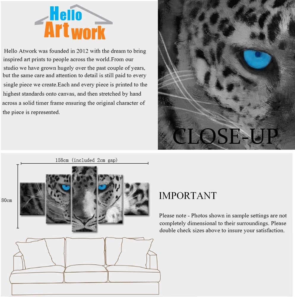 5 Pieces Leopard Face Canvas Wall Art Print On Canvas Stretched and Framed T774795