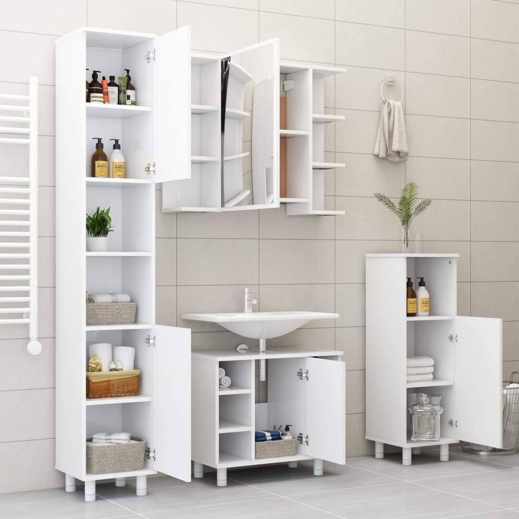 White and Sonoma Oak Bathroom Cabinet Chipboard I60201