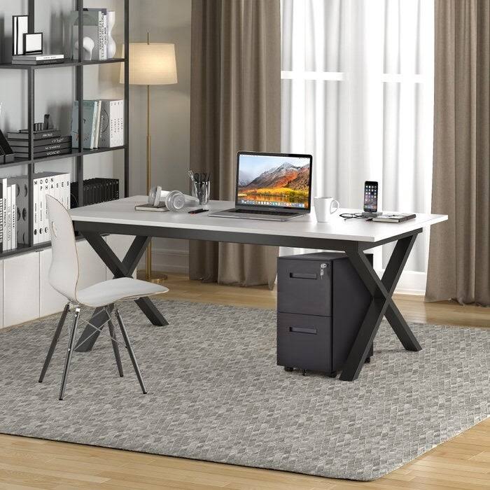 Black Metal 2-Drawer Mobile Vertical Filing Cabinet W371