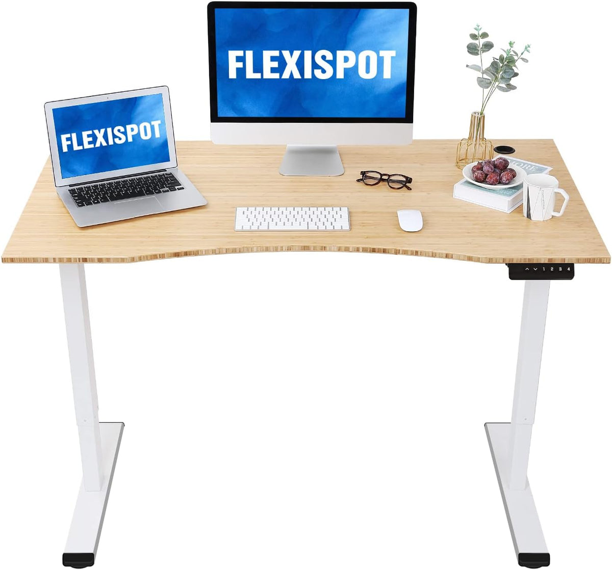 Bamboo Standing Desk 48 x 24 Inches Electric Sit Stand Up Desk with White Frame N325