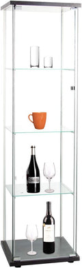 Black Glass Display Cabinet with Glass Doors 4 Shelves O3304