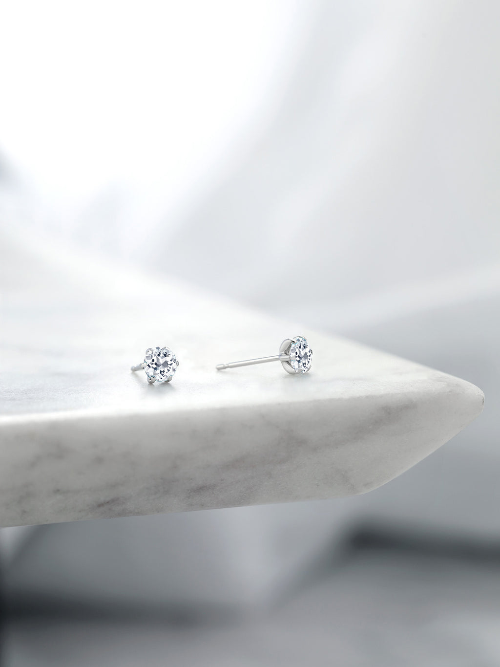 Platinum Stud Earrings 0.28 Ct Round White Topaz F7903